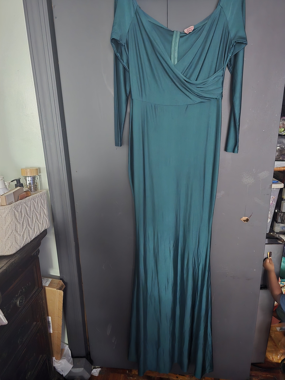 SHEIN Teal Wrap-Style Long Sleeve Maxi Dress